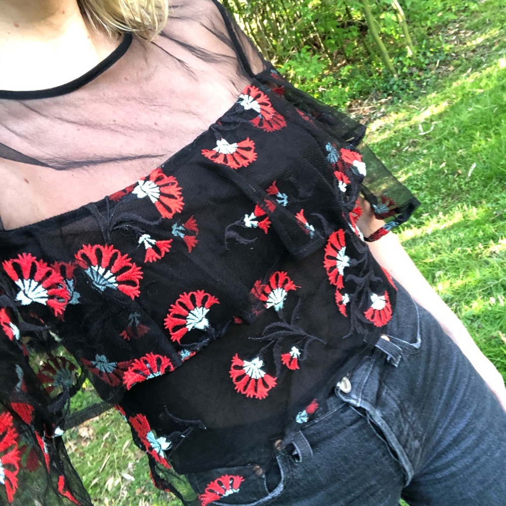 Sheer Black Embroidered Blouse
